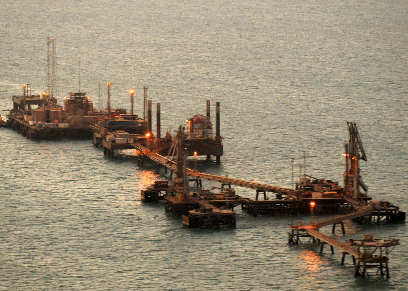 Khawr Al Amaya oil platform in the northern Arabian Gulf at sunrise