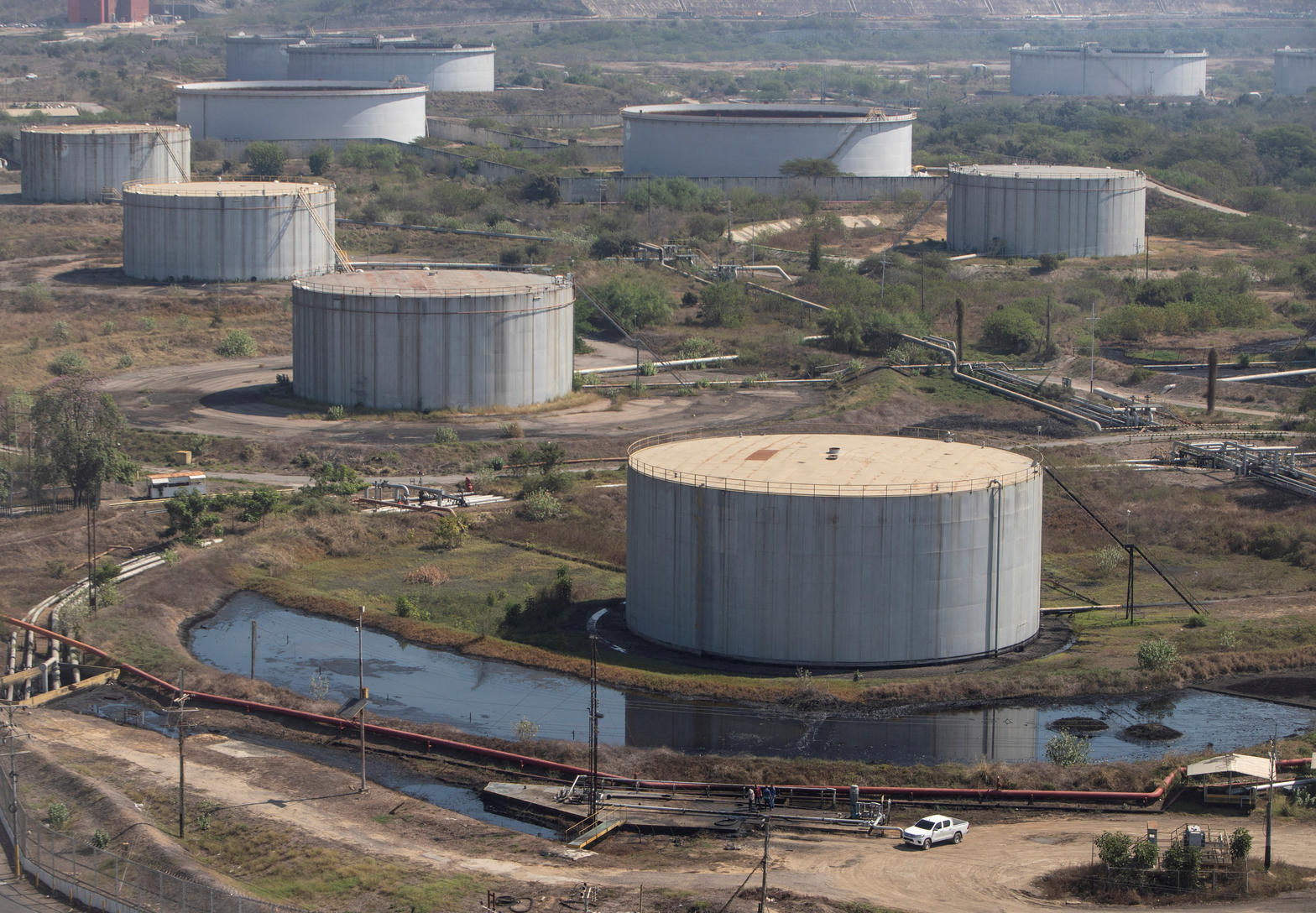 Oil storage tanks in a Venezuelan production field